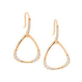 Ellani Stg Rose Gold Plated CZ Open Triangle Drop Earrings image