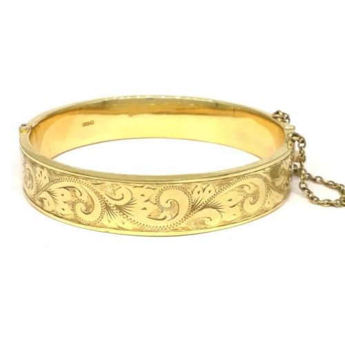 9ct gold engraved bangle