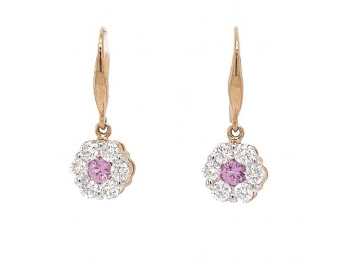 9ct Pink Sapphire Diamond Cluster Earrings TDW 0.80ct image