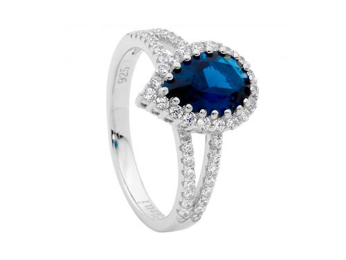 Ellani Stg Blue Pear CZ Cluster Ring image