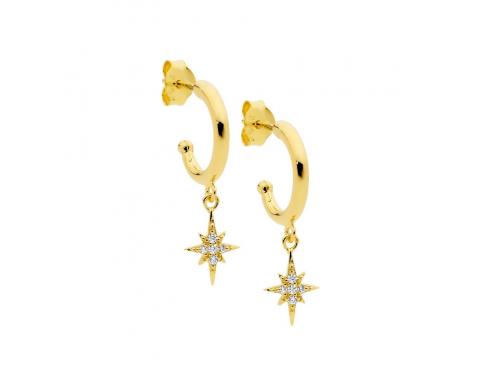 Ellani Stg Gold Plated CZ Half Hoop Star Drop Earrings image