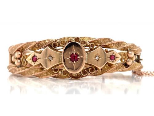 9ct Antique Red Doublet & Diamond Deco Snap & Hinge Bracelet image