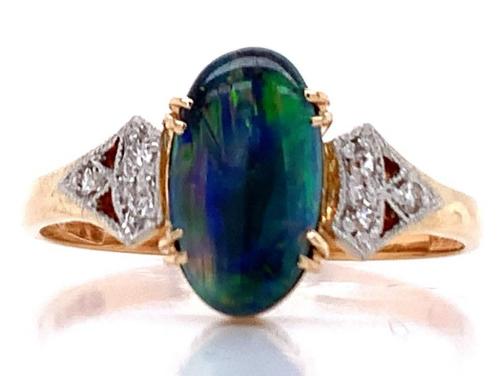 9ct Platinum Black Opal Diamond Ring image