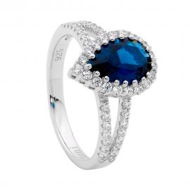 Ellani Stg Blue Pear CZ Cluster Ring image