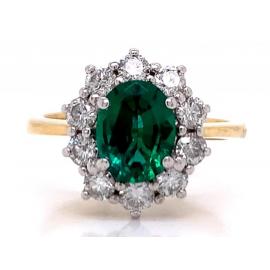 18ct Synthetic Emerald Diamond Cluster Ring TDW 1.00ct image