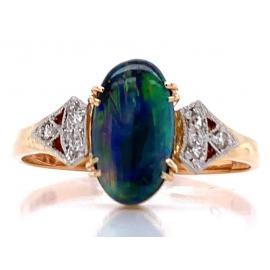 9ct Platinum Black Opal Diamond Ring image